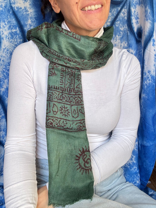 Pashmina sciarpa India verde ohm e Shiva