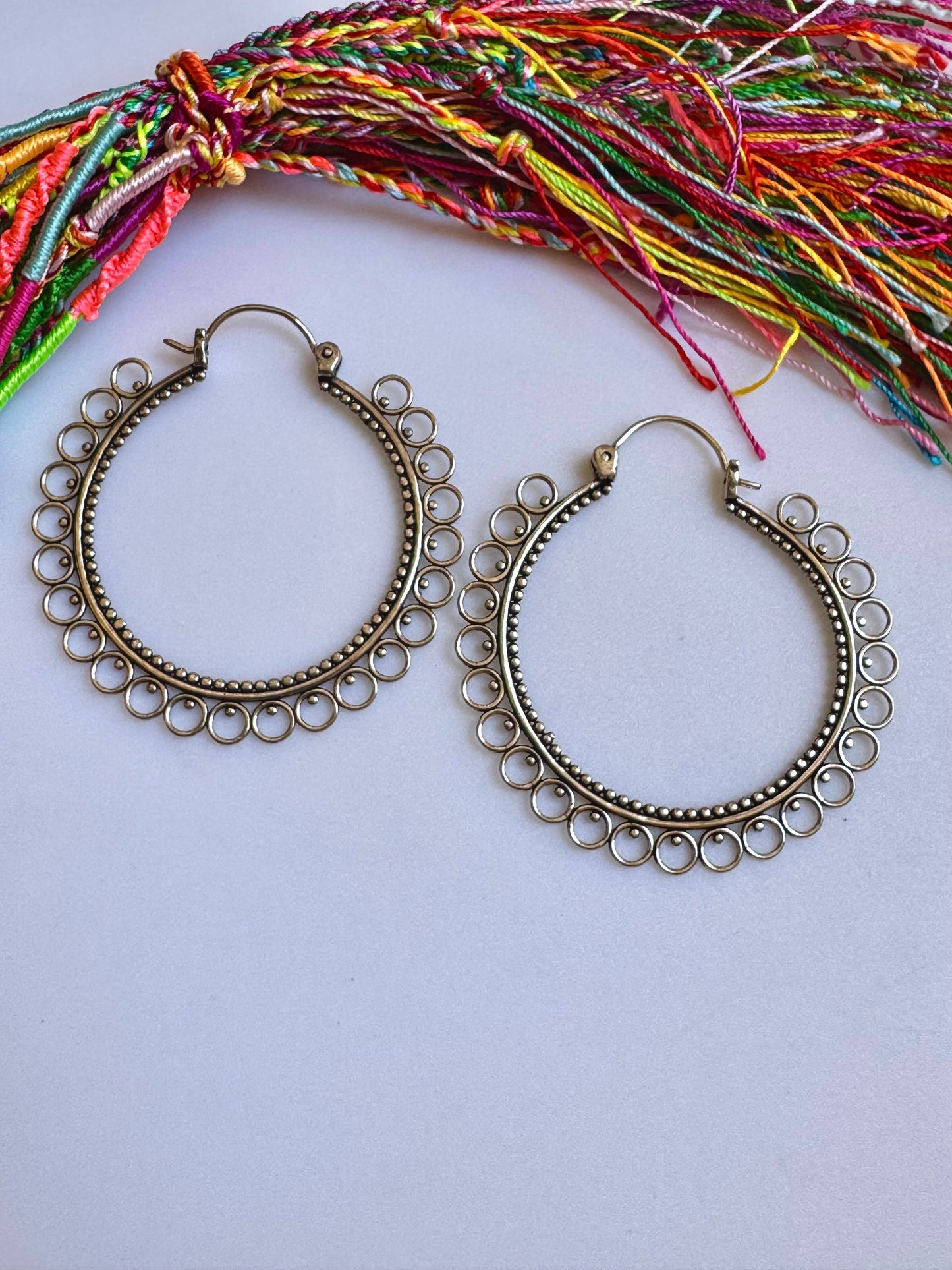 Silver boho hoop earrings
