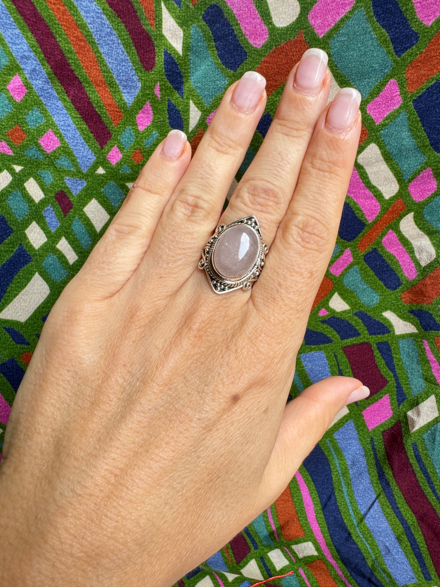 925 Silberring mit Rosenquarz, Größe 14 - X66