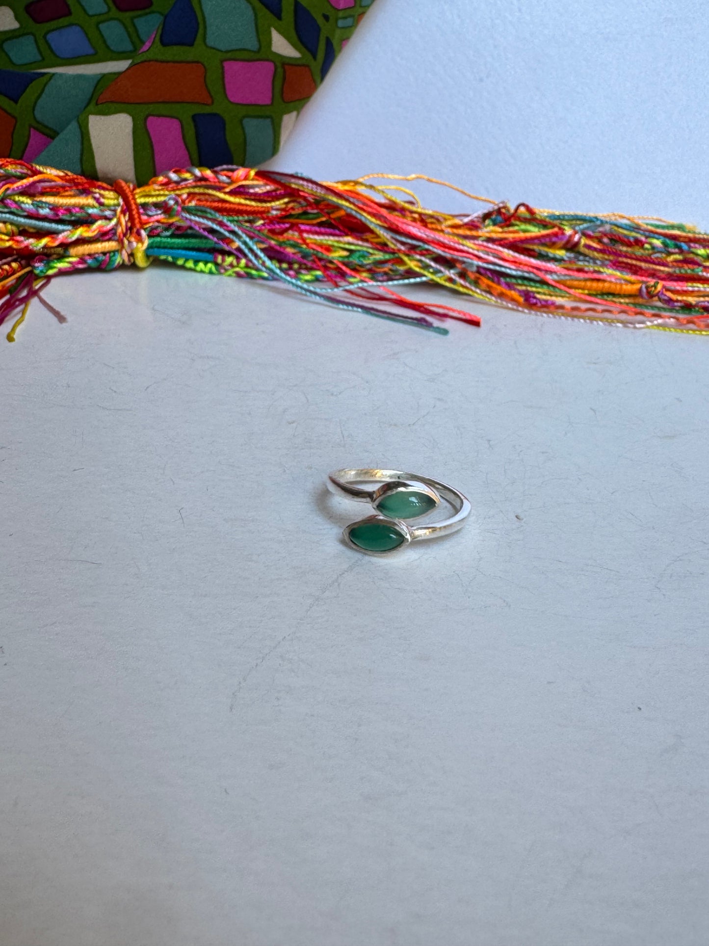 Anello boho argentato verde