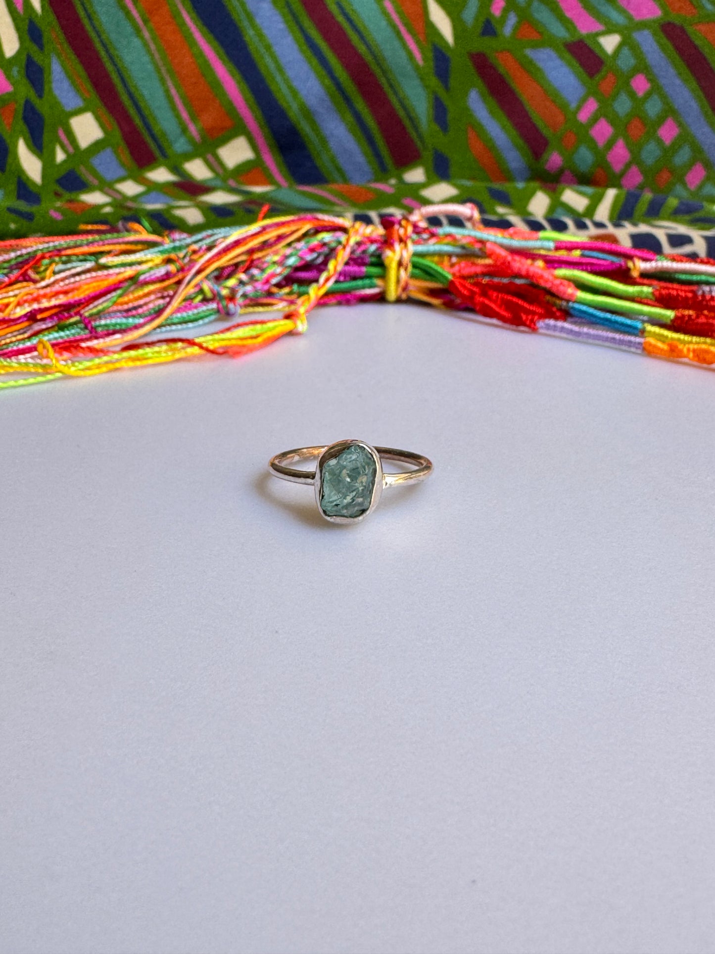 Roher Aquamarin-Silberring Größe 18 – X38