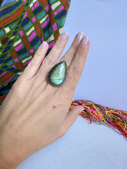 Anello argento 925 labradorite misura 17/18 regolabile - 1LO