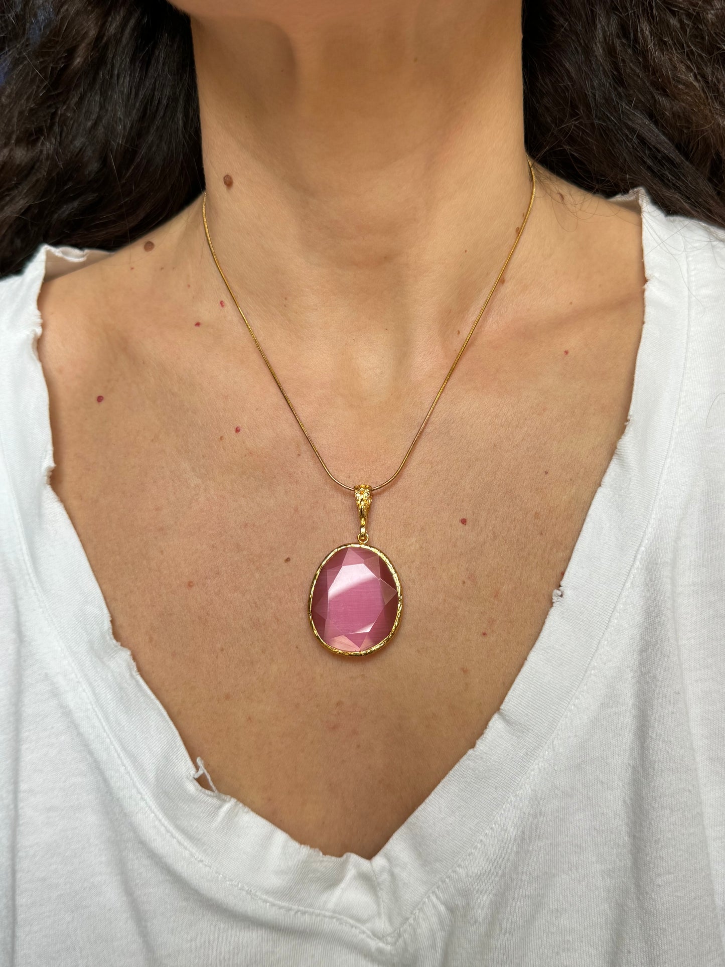 Giant pink drop stone pendant