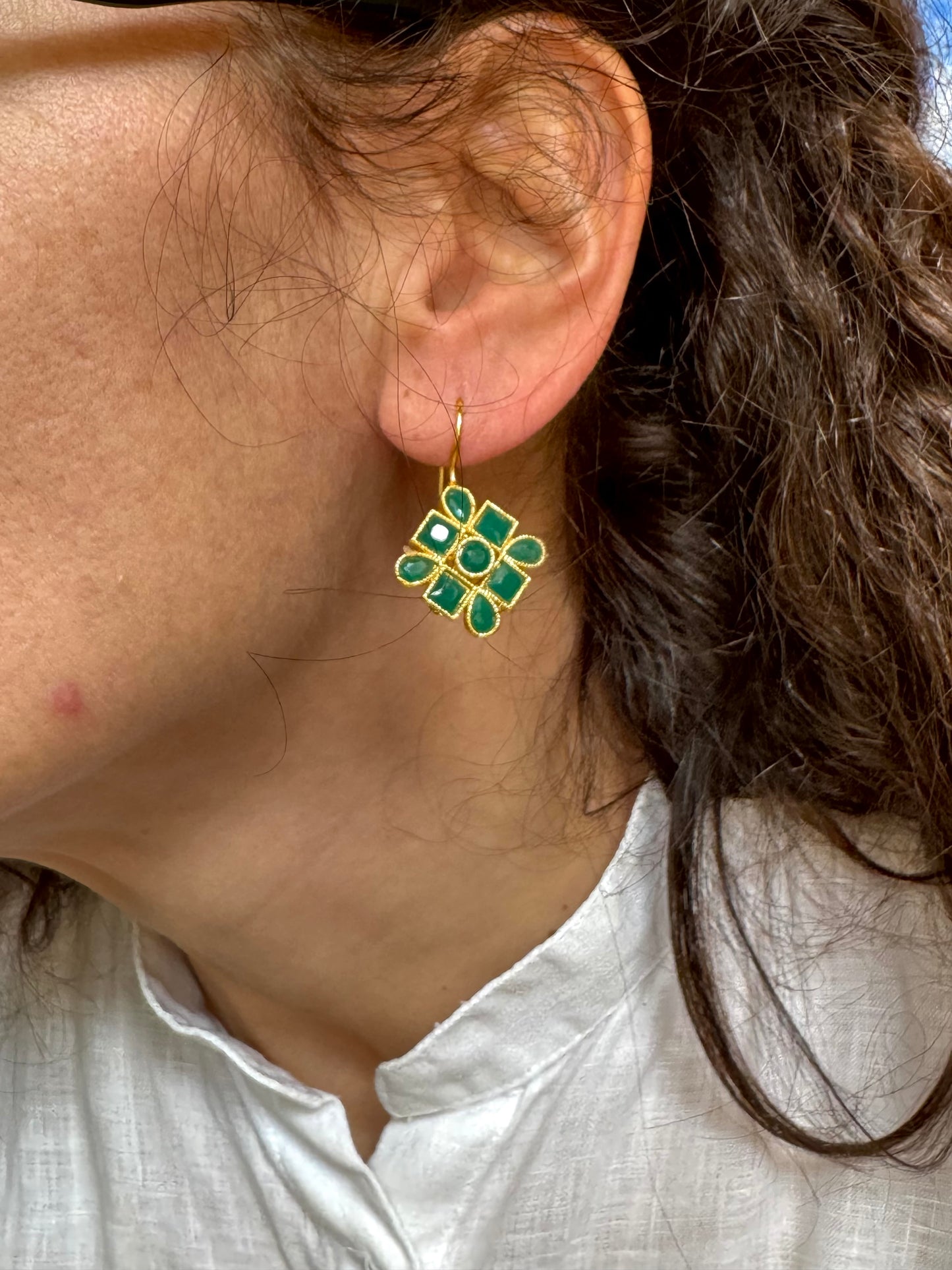 Green golden earrings