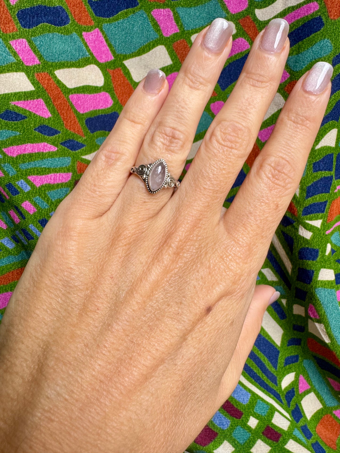 925 silver rose quartz ring size 11/12 - 2QR