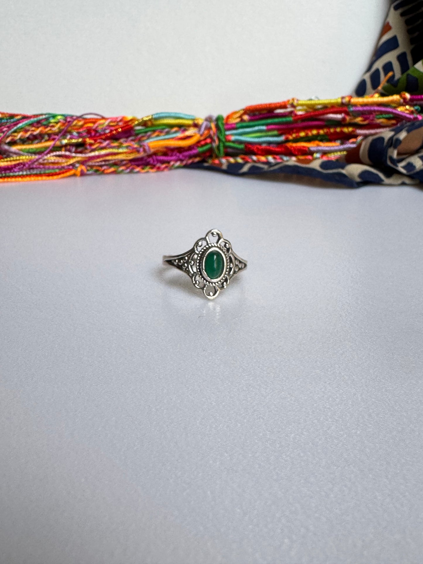 Anello argento 925 onice verde misura 15 M14