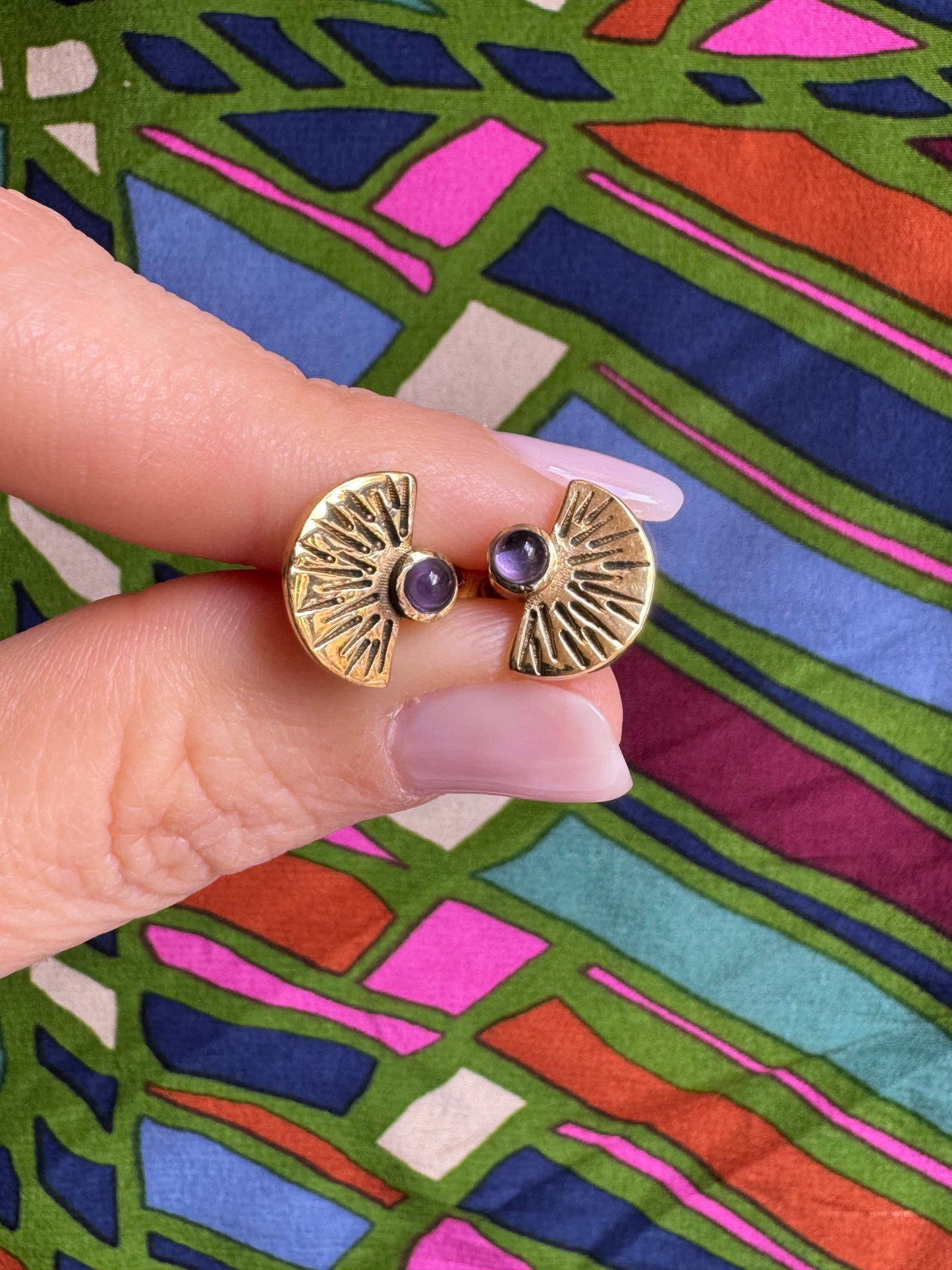 Golden Boho Earrings Purple Lobe