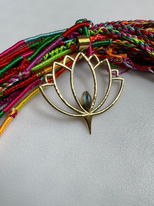 Golden necklace with labradorite lotus flower pendant