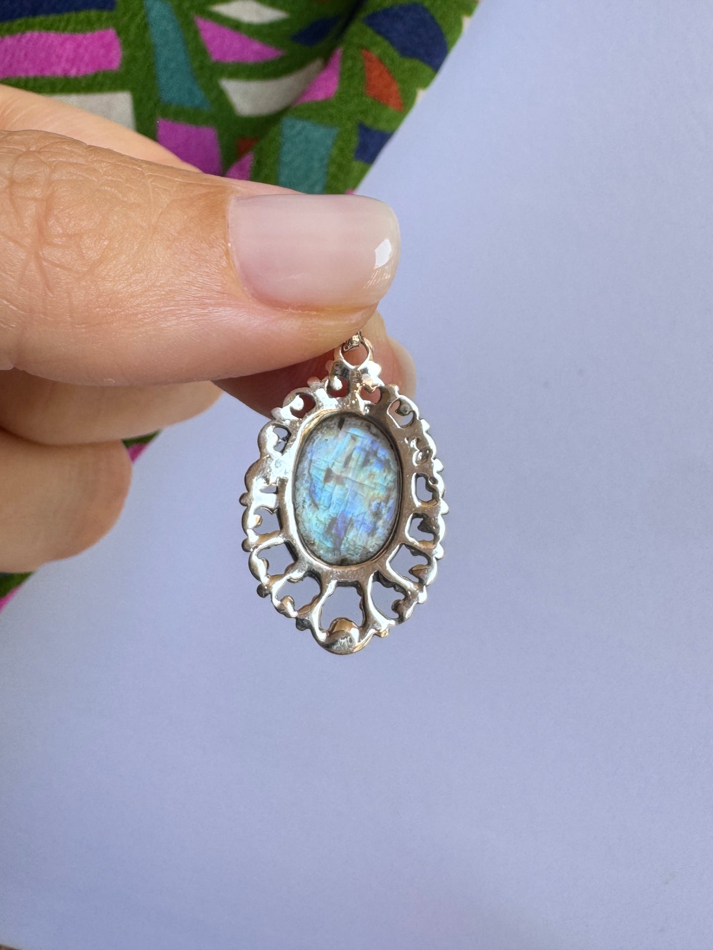 Ciondolo argento 925 pietra di luna arcobaleno 47K