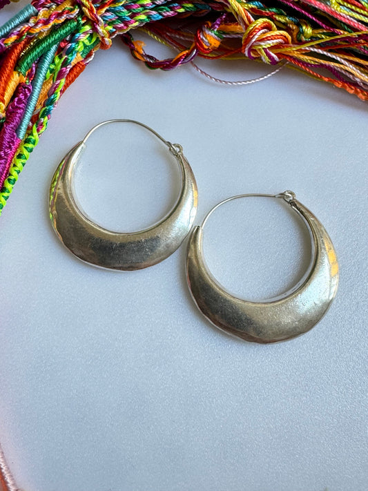 Boho Silver Flat Dome Earrings