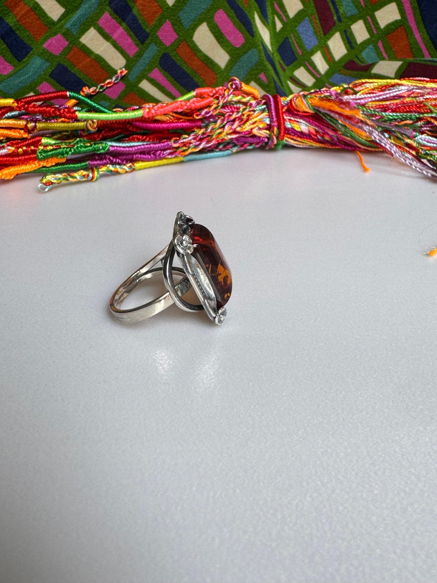 925 silver amber ring size 15 adjustable 48A