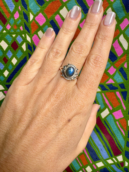 Anello argento 925 labradorite misura 17 - 4LA