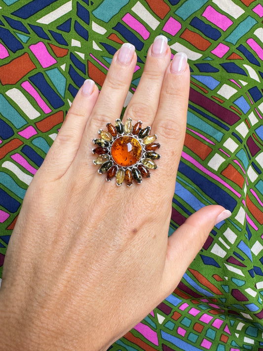 Anello argento 925 ambra misura 20/21 regolabile 31A