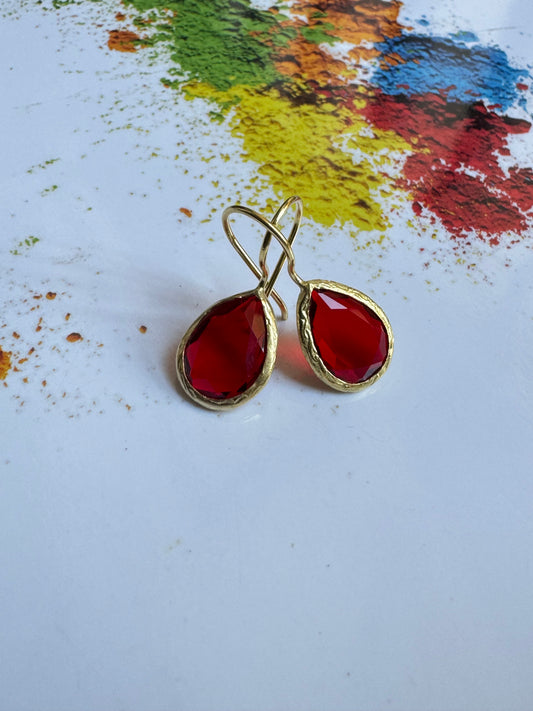 Small red stone drop earrings
