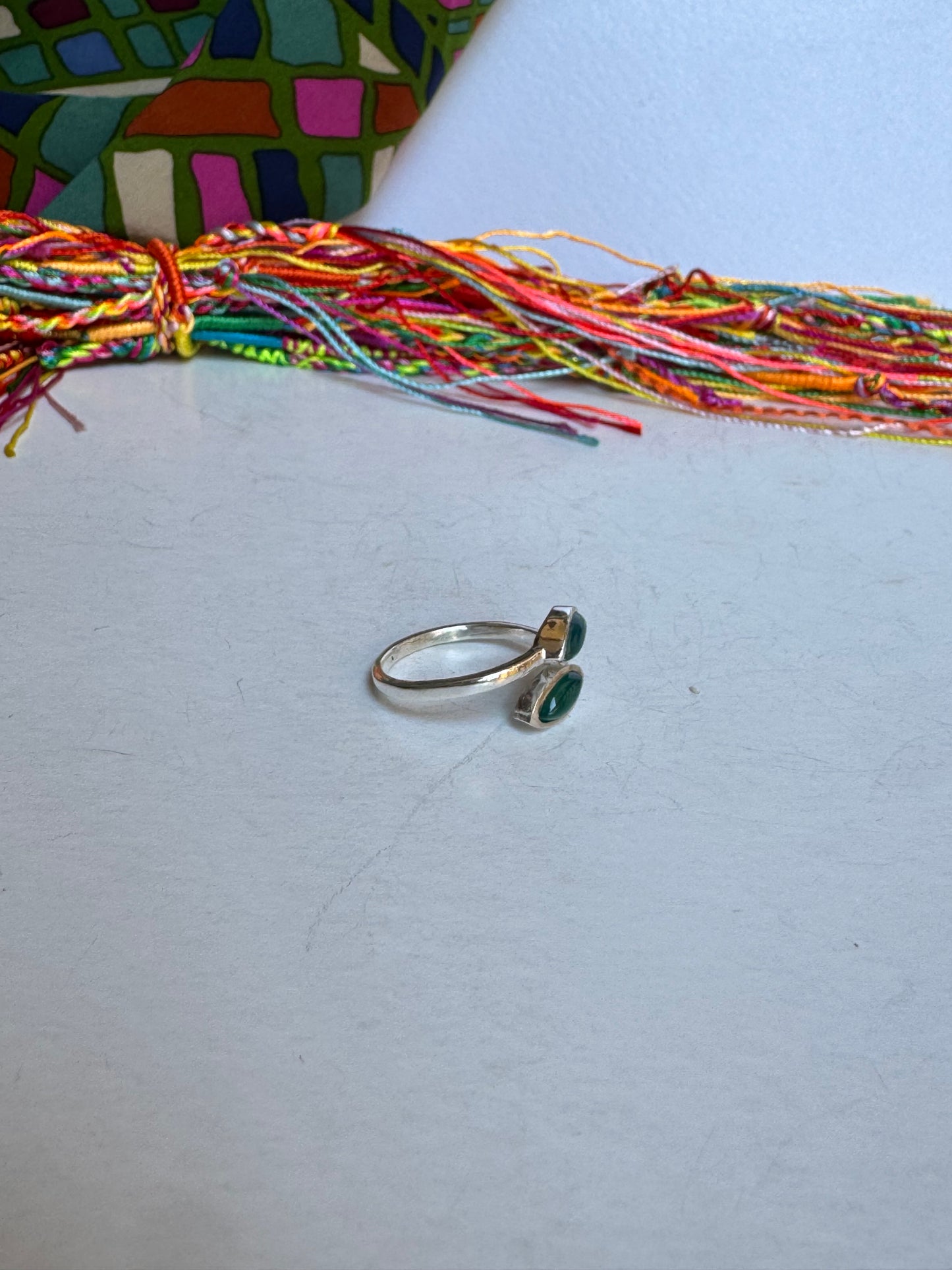 Anello boho argentato verde