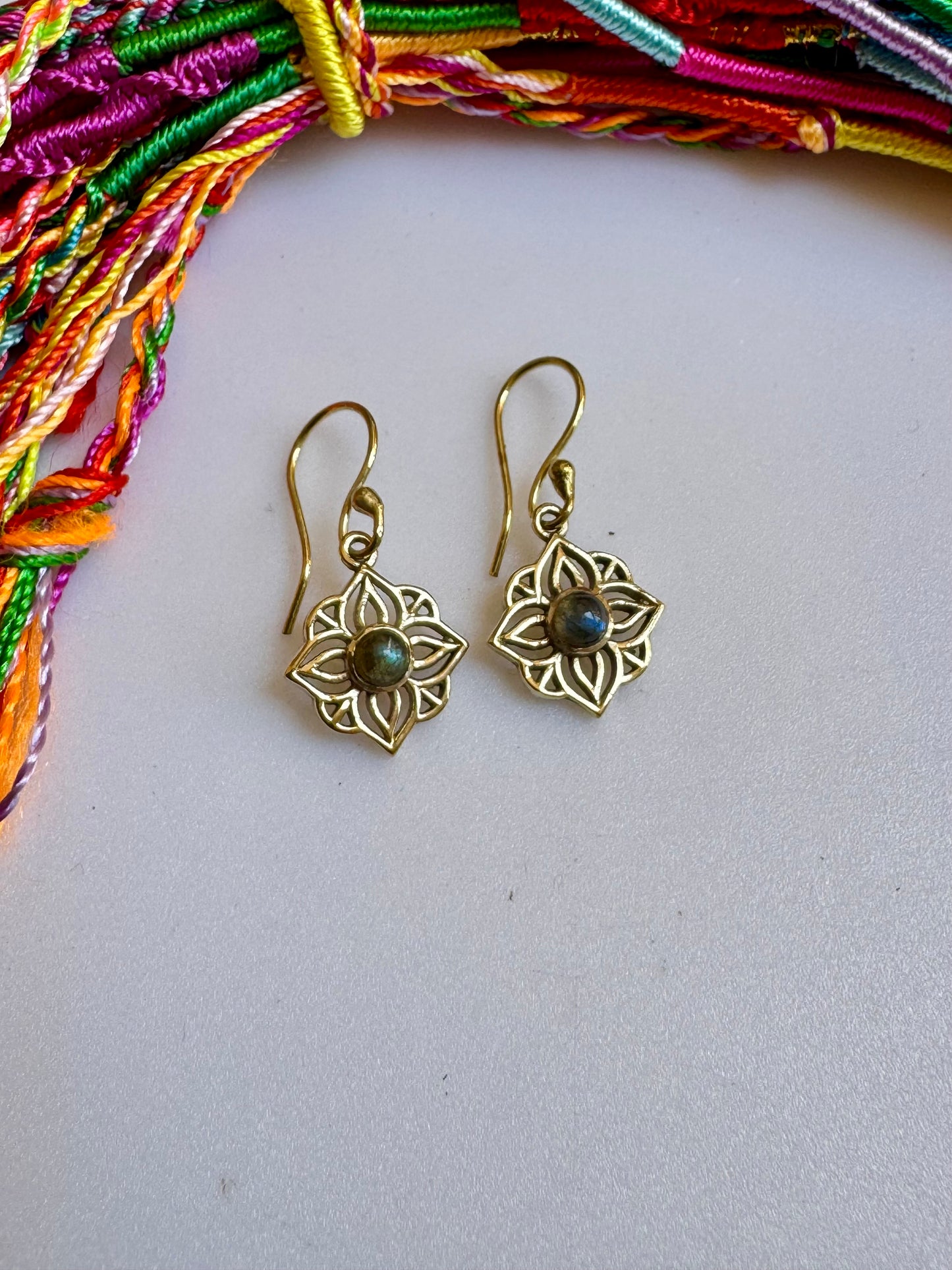 Golden labradorite boho earrings