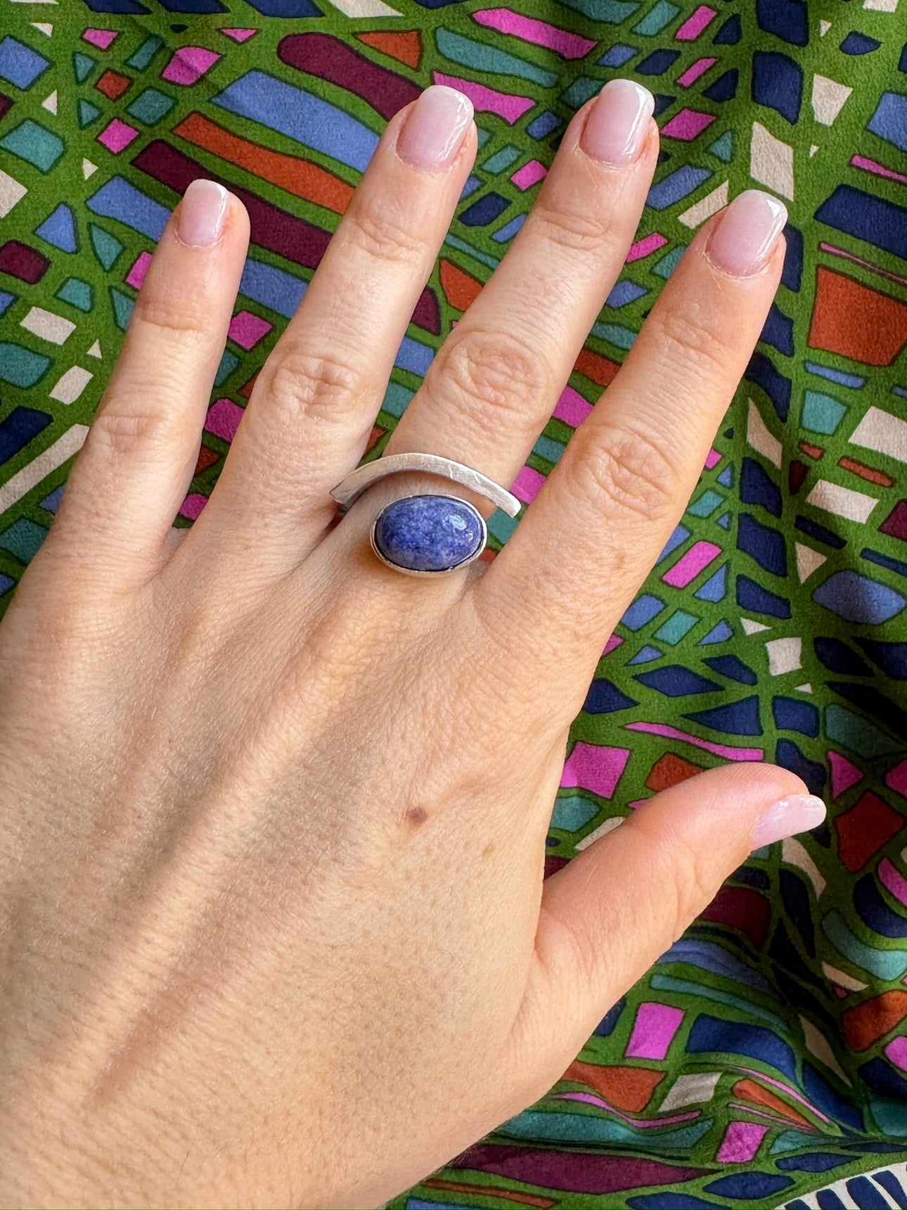 Boho silver lapis lazuli ring