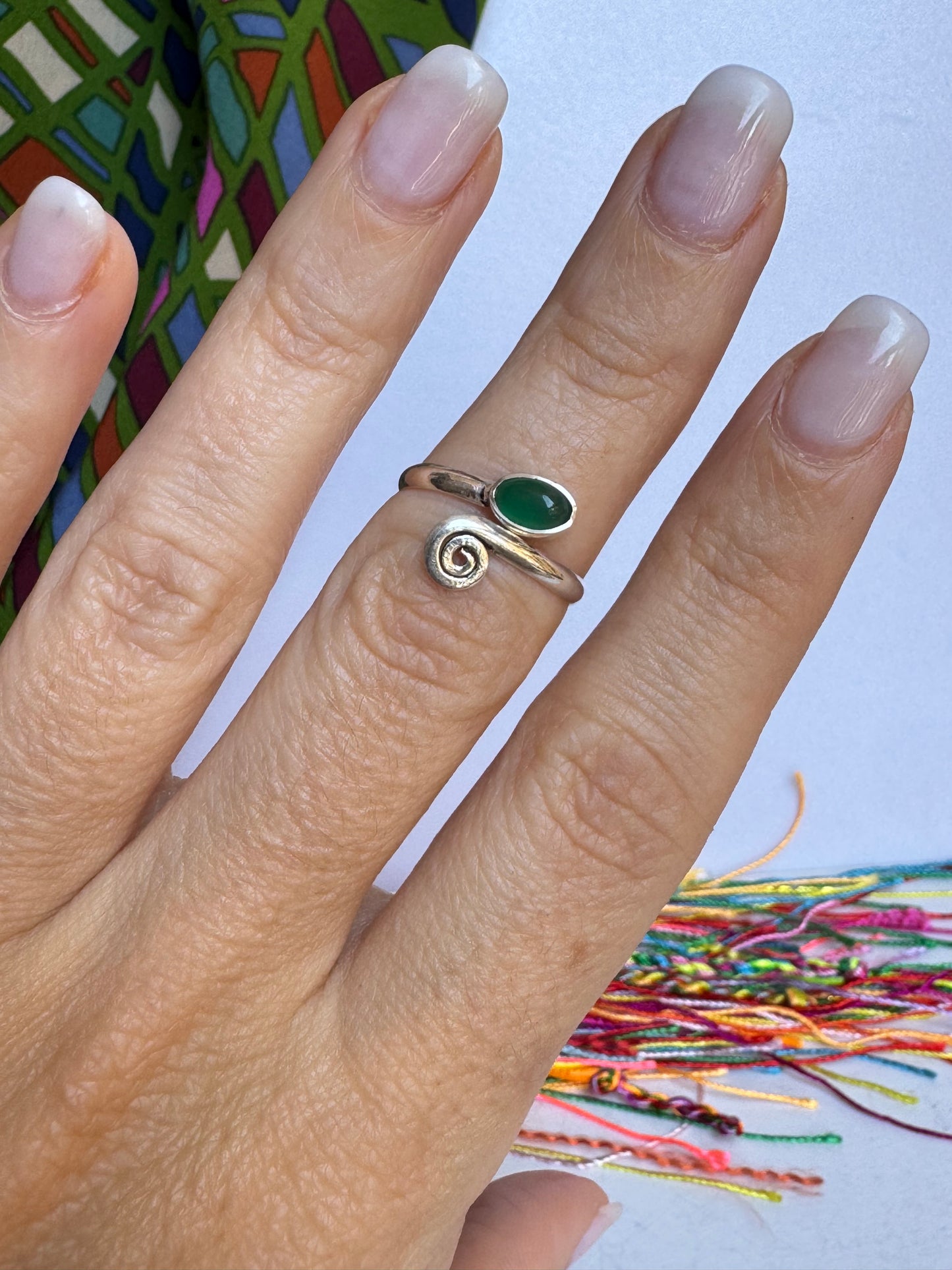 Anello boho argentato verde