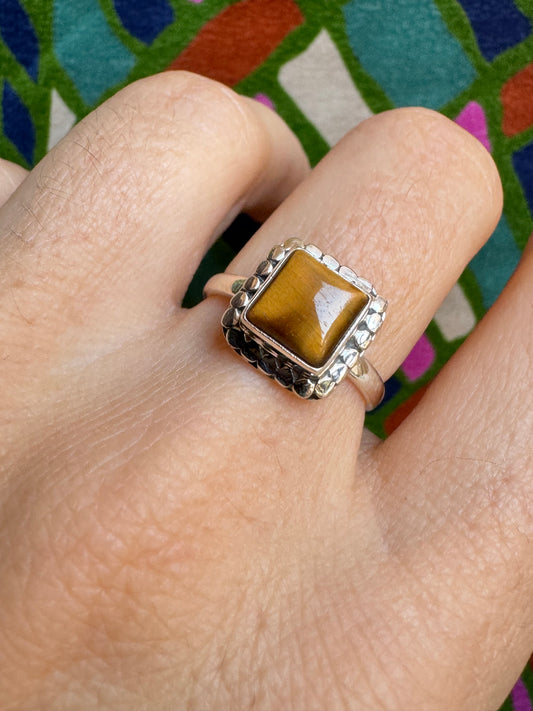 925 silver tiger eye ring T82