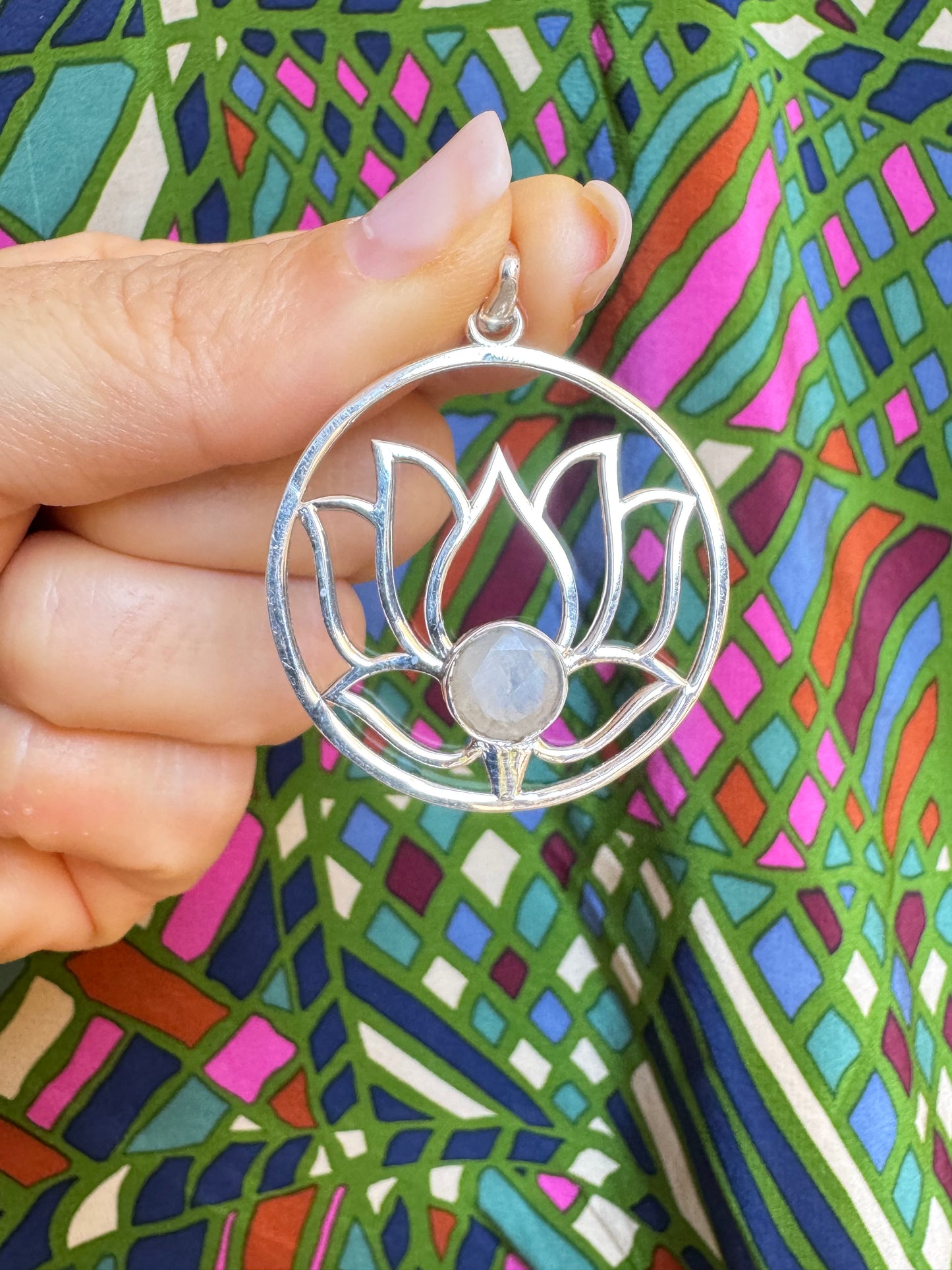 925 silver rainbow moonstone lotus pendant F29