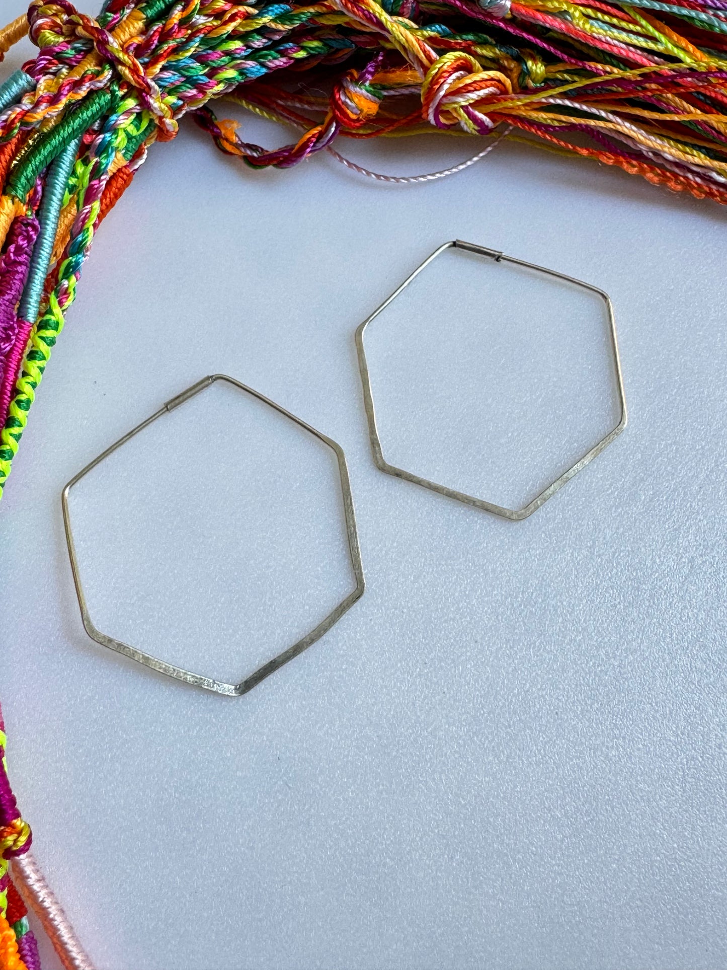 Silver Boho Hexagon Hoop Earrings