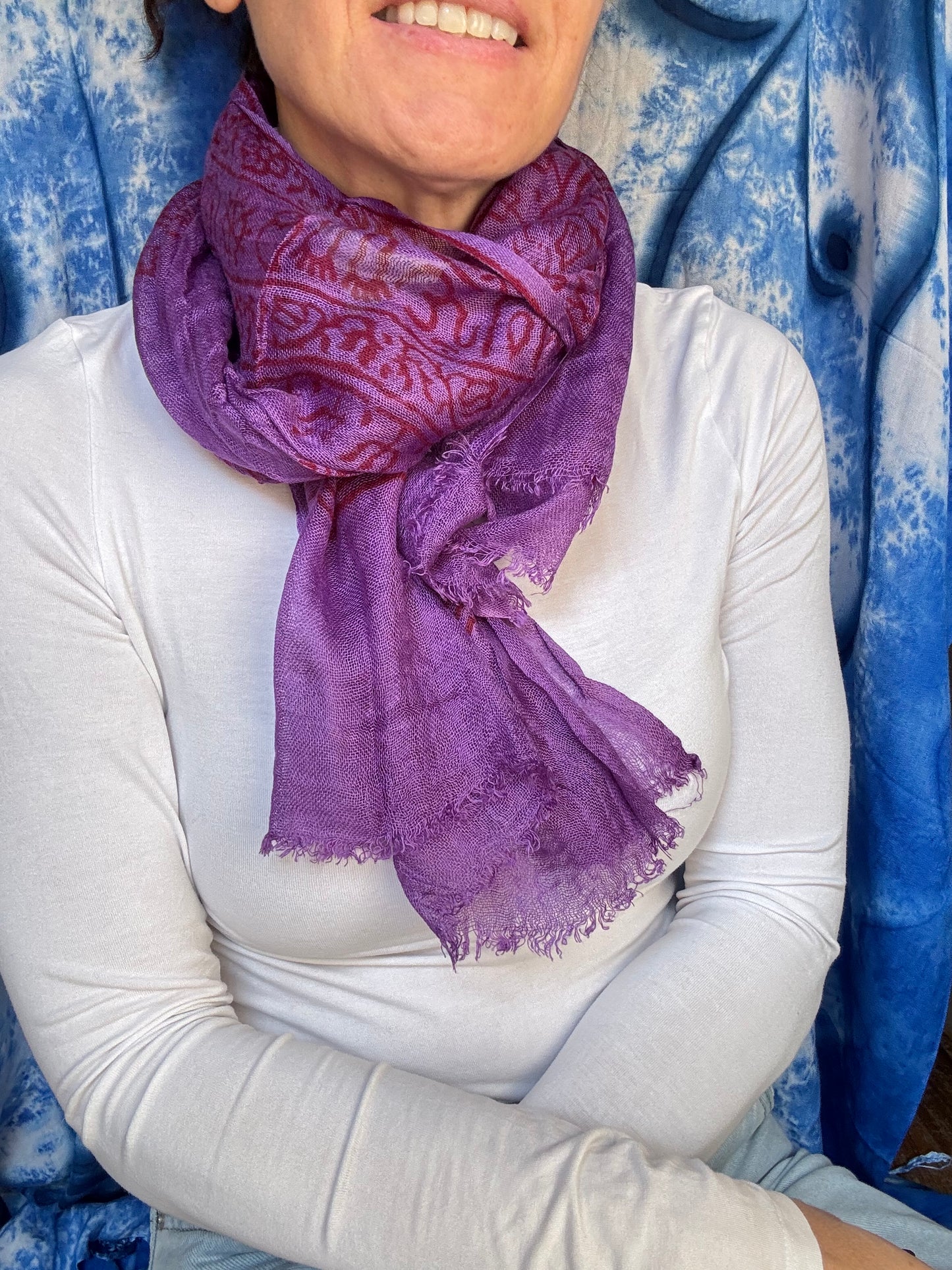 Pashmina sciarpa India viola ohm e Shiva