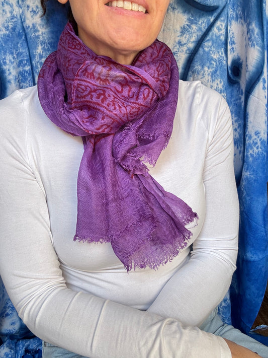 Pashmina sciarpa India viola ohm e Shiva