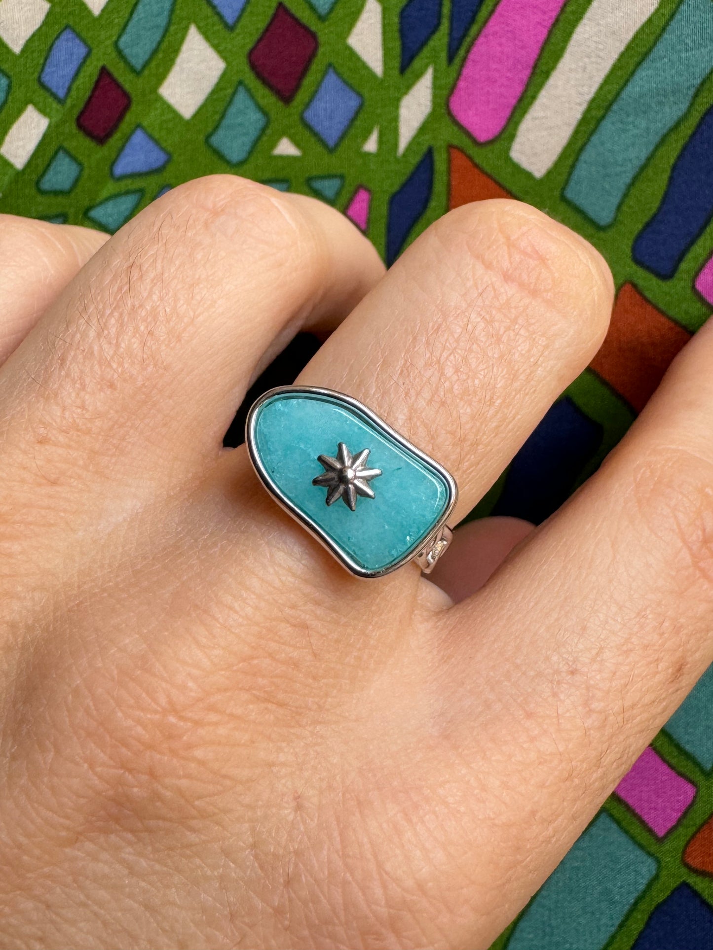 Sky blue steel ring