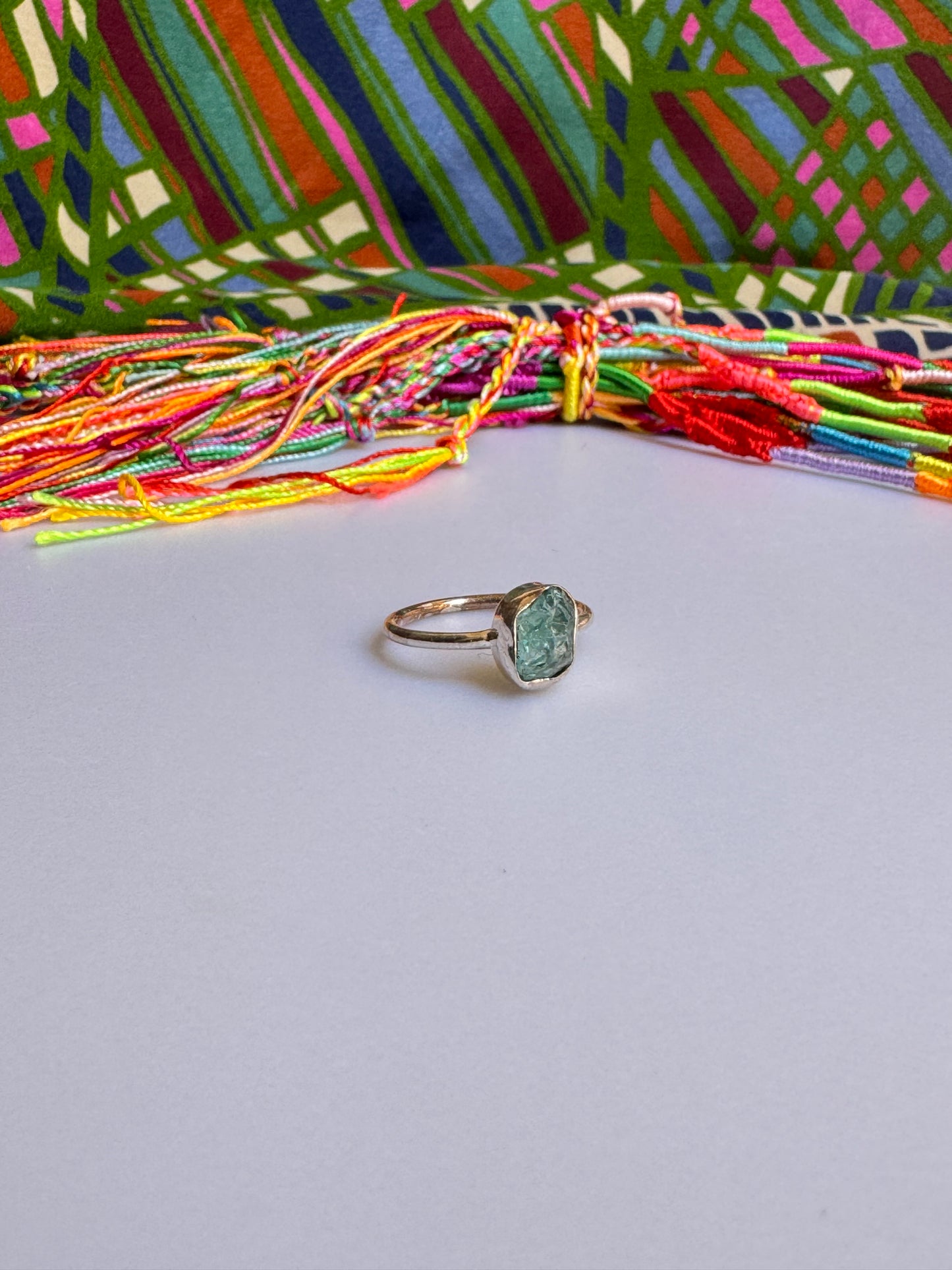 Roher Aquamarin-Silberring Größe 18 – X38