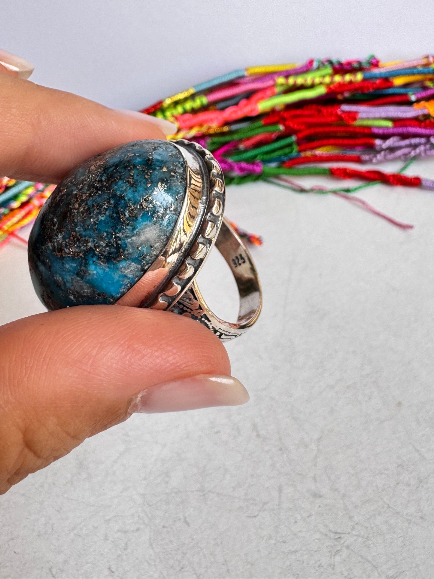 Anello argento 925 copper turquoise turchese misura 28 8V