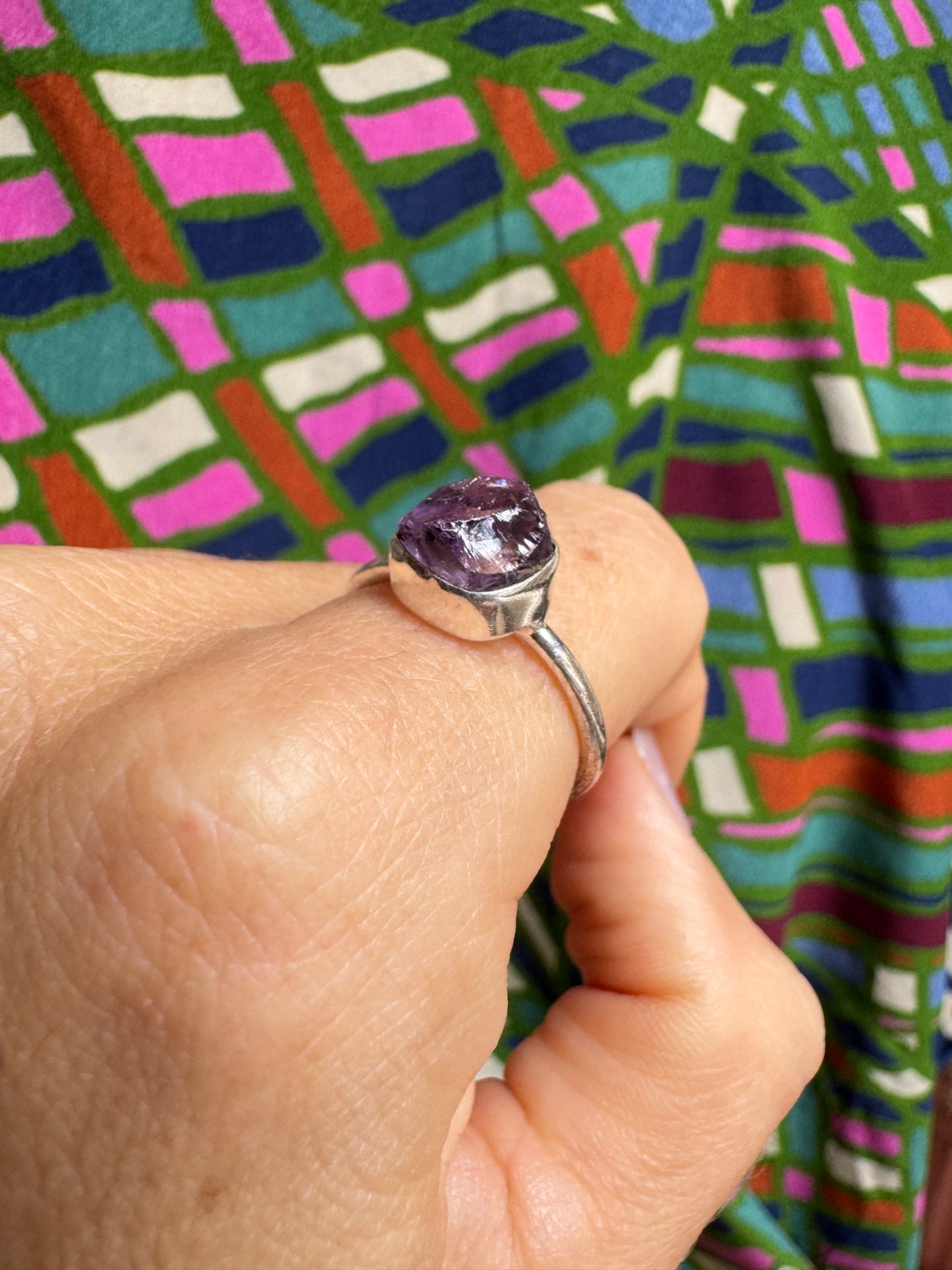 925 silver ring with raw amethyst, size 18 - 11A