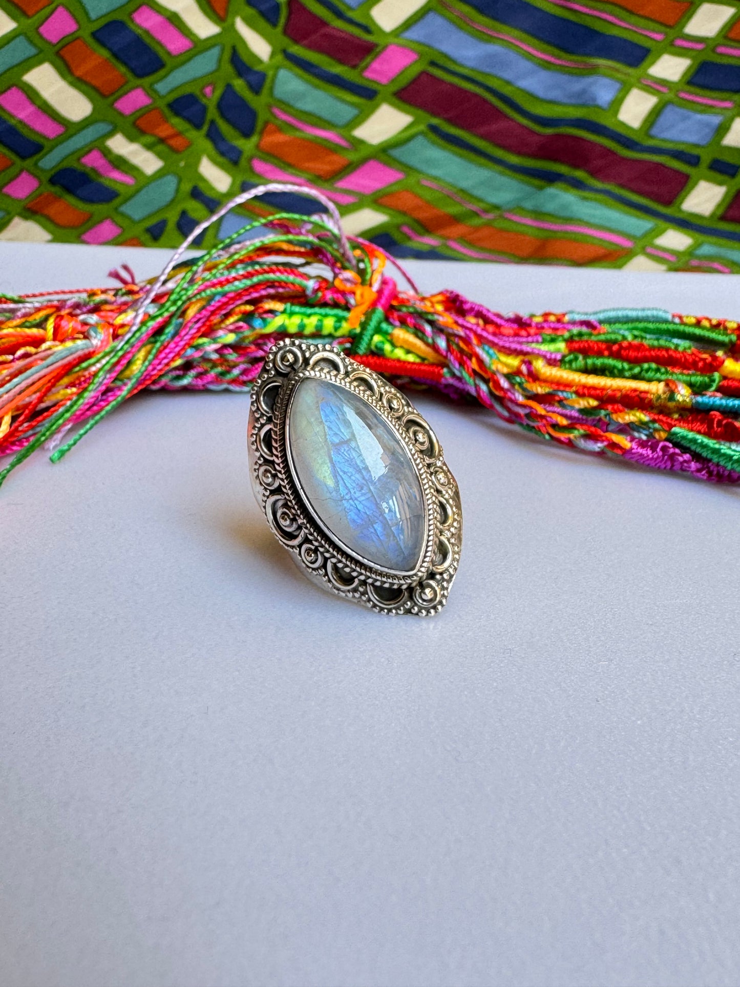 925 silver ring Rainbow moonstone T50