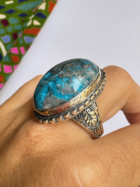 Anello argento 925 copper turquoise turchese misura 28 8V