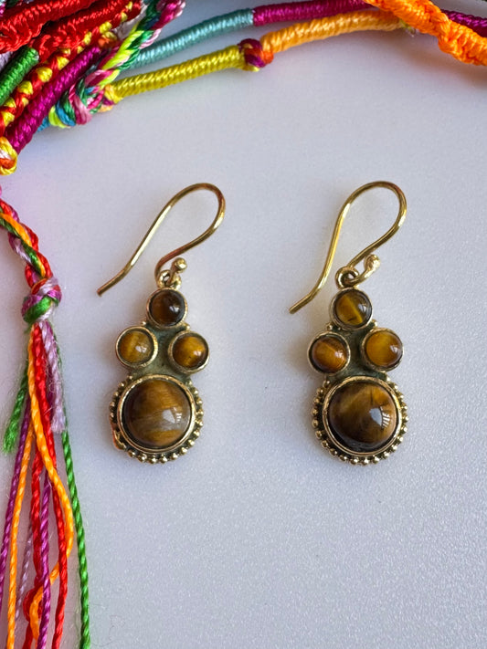 Orecchini boho dorato occhio di tigre V5