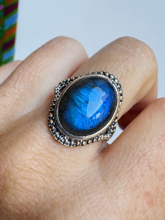 Anello argento 925 labradorite misura 16 - 1LAB