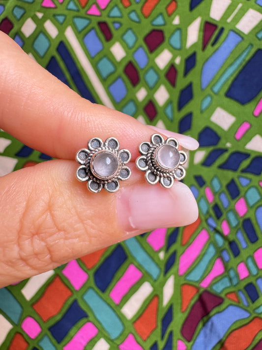 925 silver mini lobe earrings with rose quartz