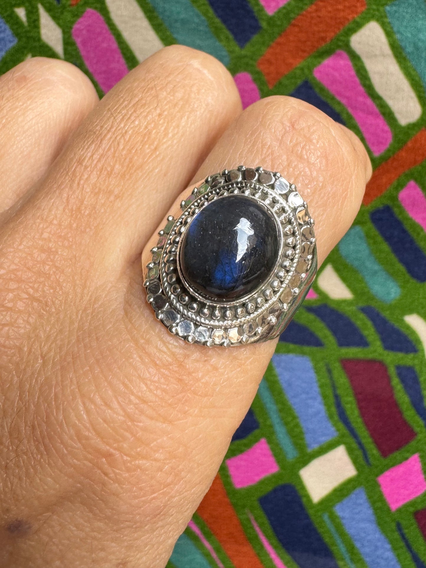 Labradoritring aus 925er Sterlingsilber, Größe 22 - 2LA