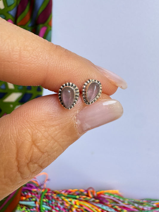 Orecchini mini lobo argento 925 quarzo rosa