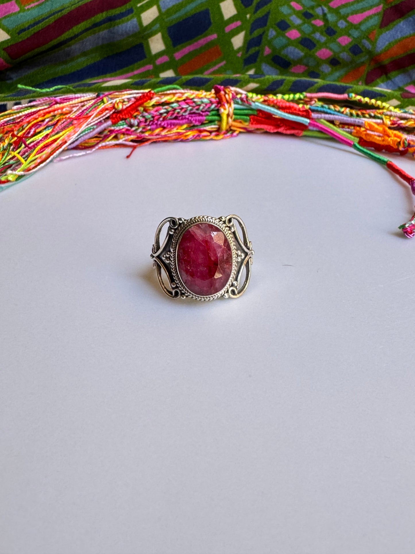 925 Silberring mit Rubinwurzel Größe 22/23 -X29