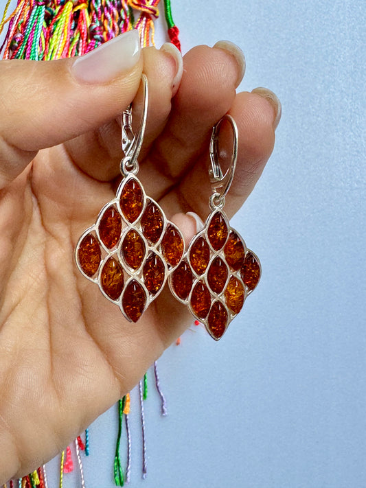925 silver amber earrings 11AM