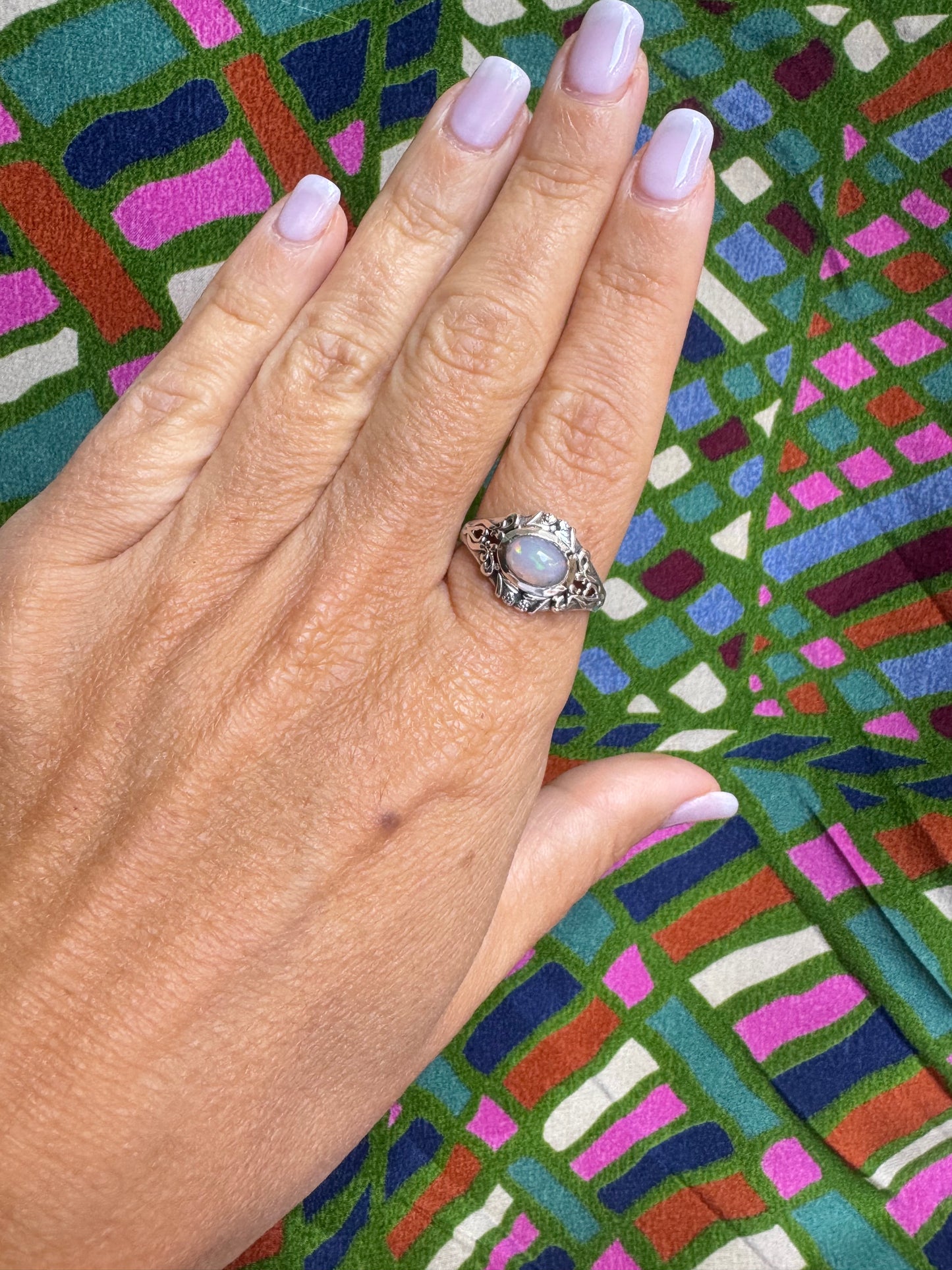 925 silver ring with white opal, size 18/19 - G40