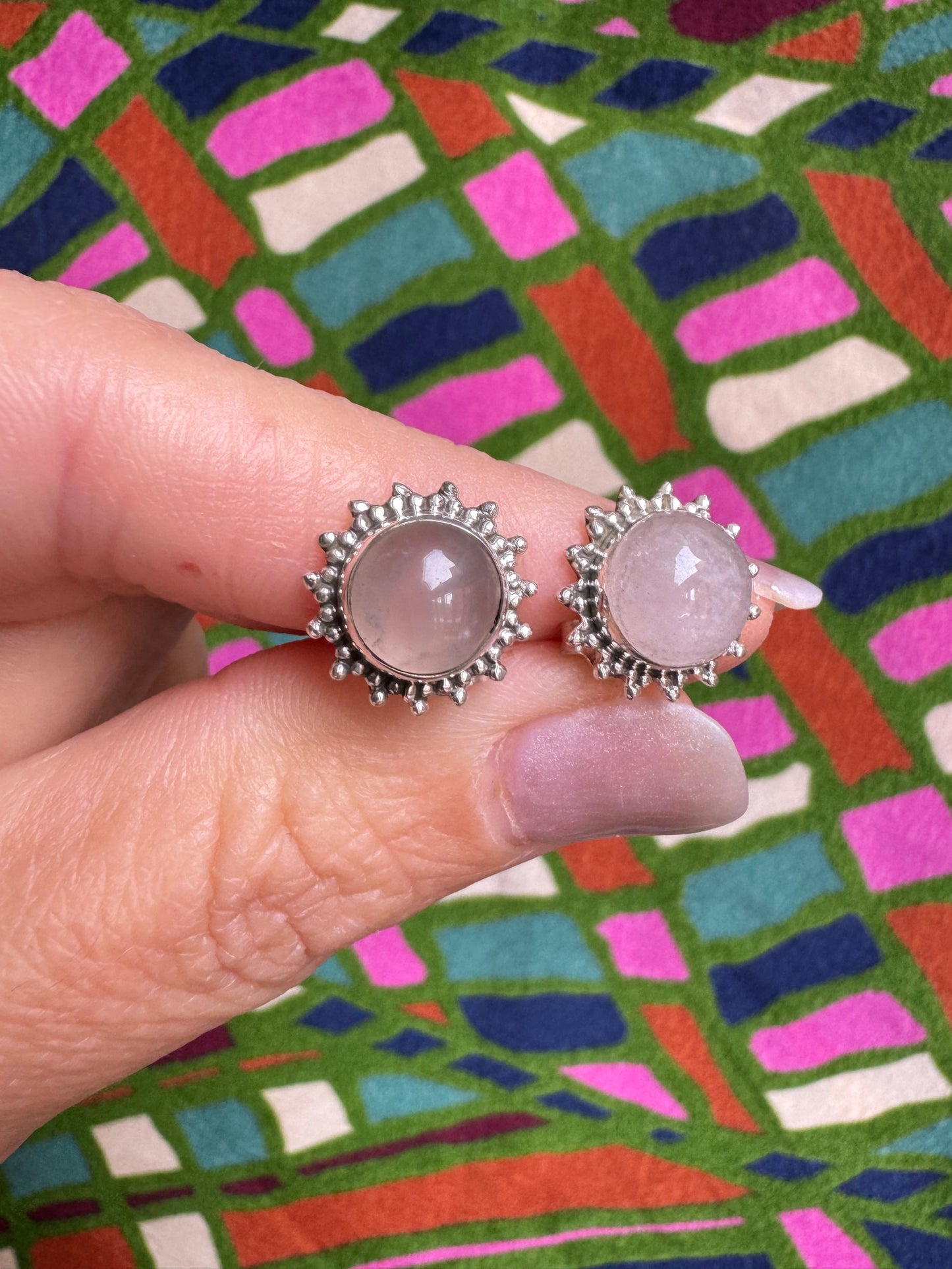 925 silver rose quartz stud earrings