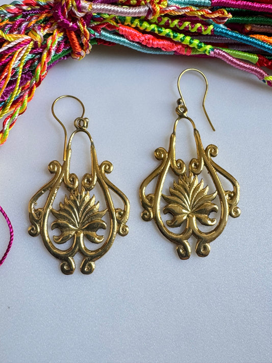 Boho golden lotus flower drop earrings