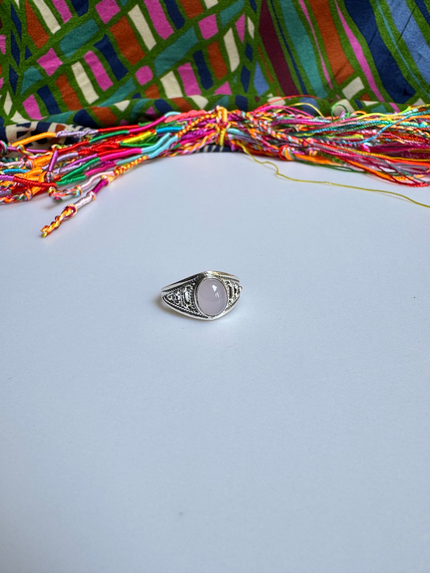 925 Silberring mit Rosenquarz, Größe 16 - X64