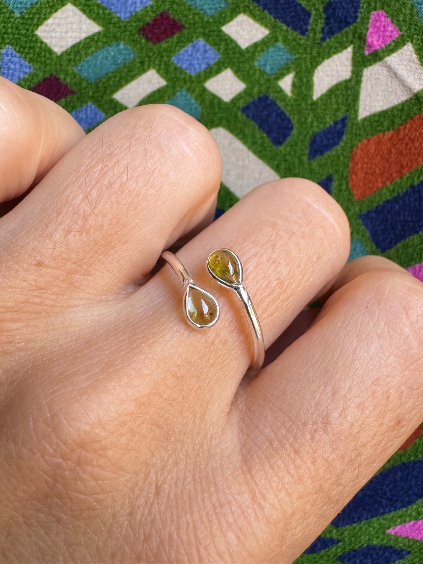 Verstellbarer Turmalinring aus 925er Silber, Größe 19 - TA29