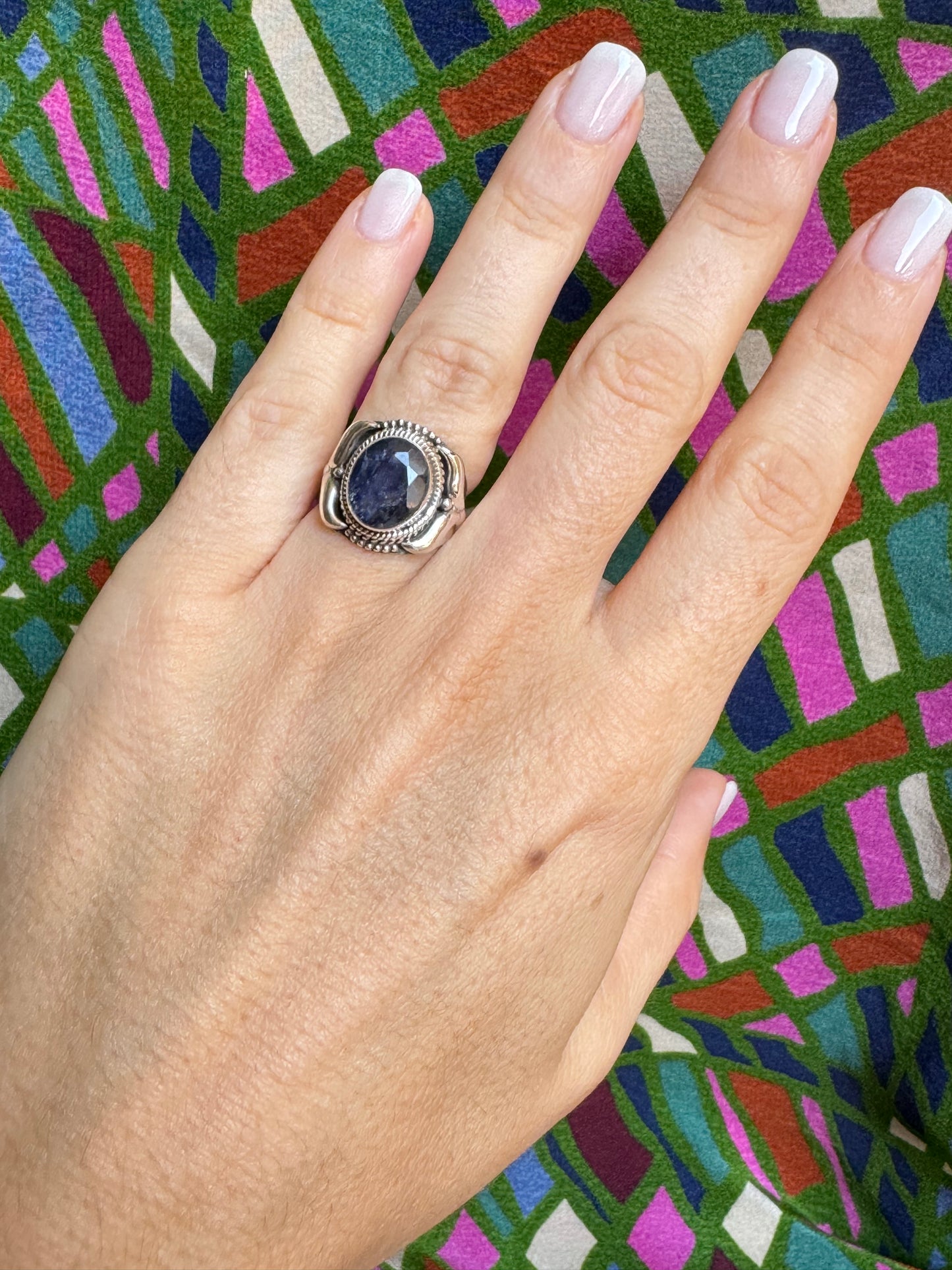 Adjustable Dumortierite 925 Silver Ring T76