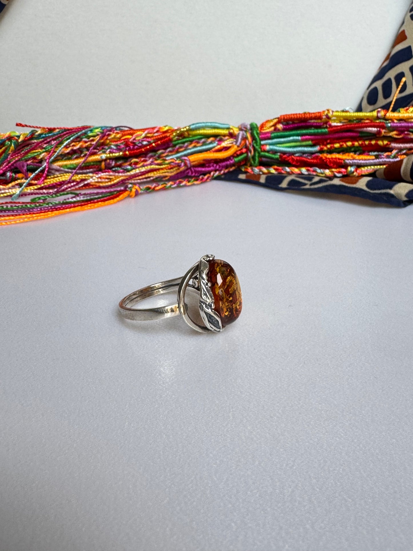 Anello argento 925 ambra misura 19 regolabile 14AMB