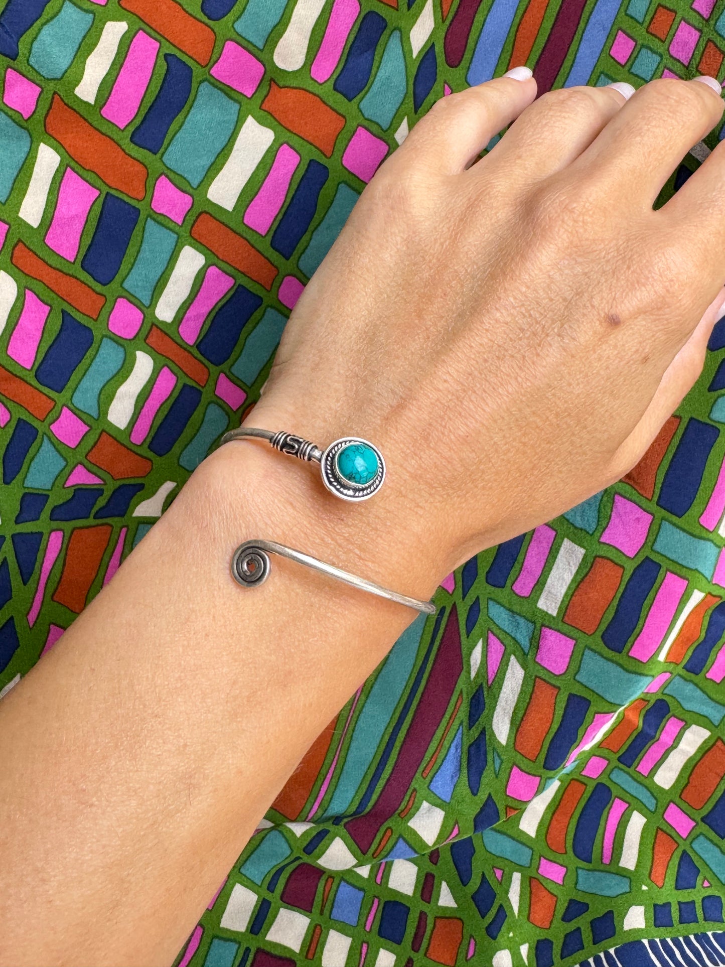 Turquoise silver boho bracelet