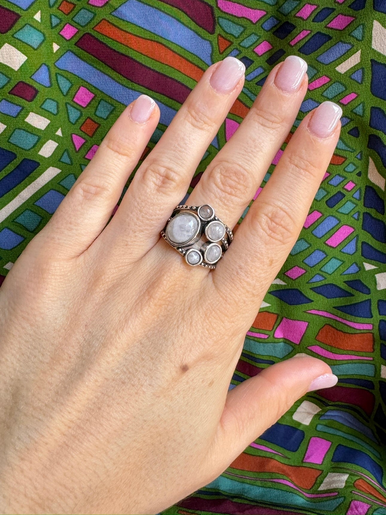 Boho silver moonstone ring