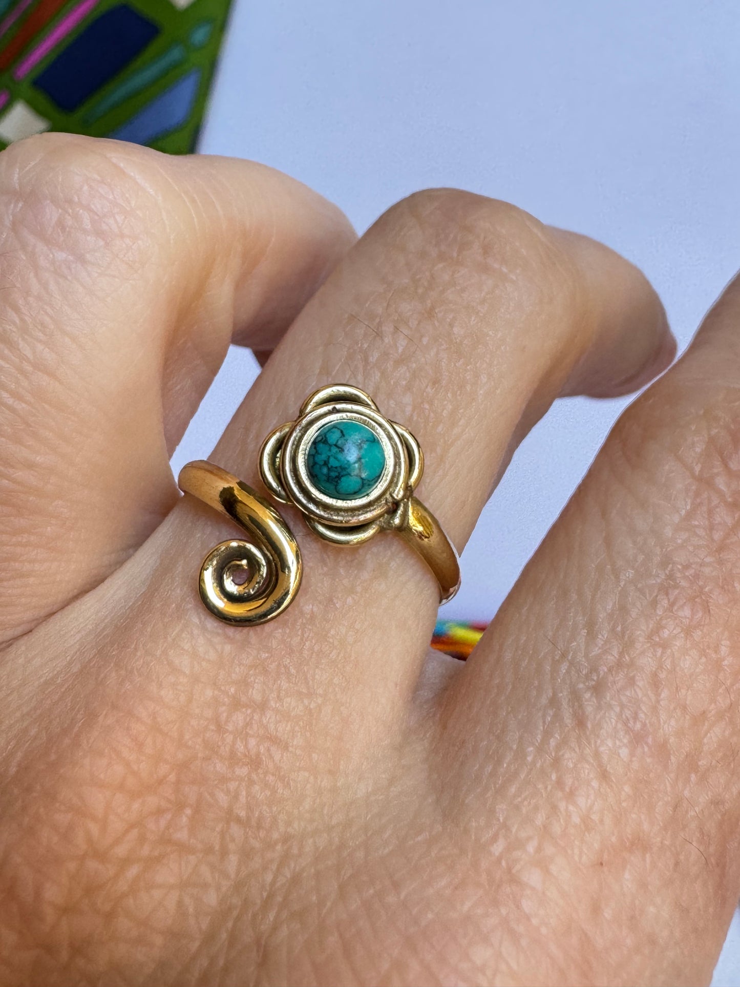 Anello boho dorato turchese